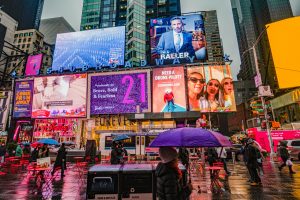 Busy street with electronic advertising