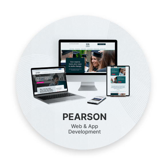 Pearson website launched on I phone I pad and desktop in the image