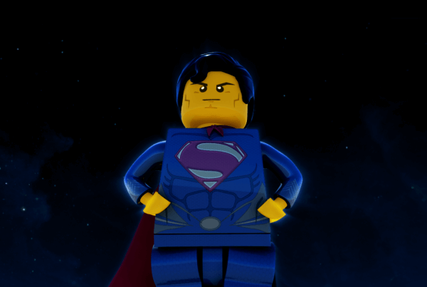 superman lego figure with black background