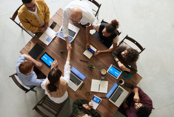 team of creative agency working together on content
